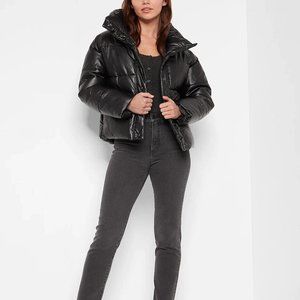 Express Faux Leather Puffer Jacket Black Sz Medium